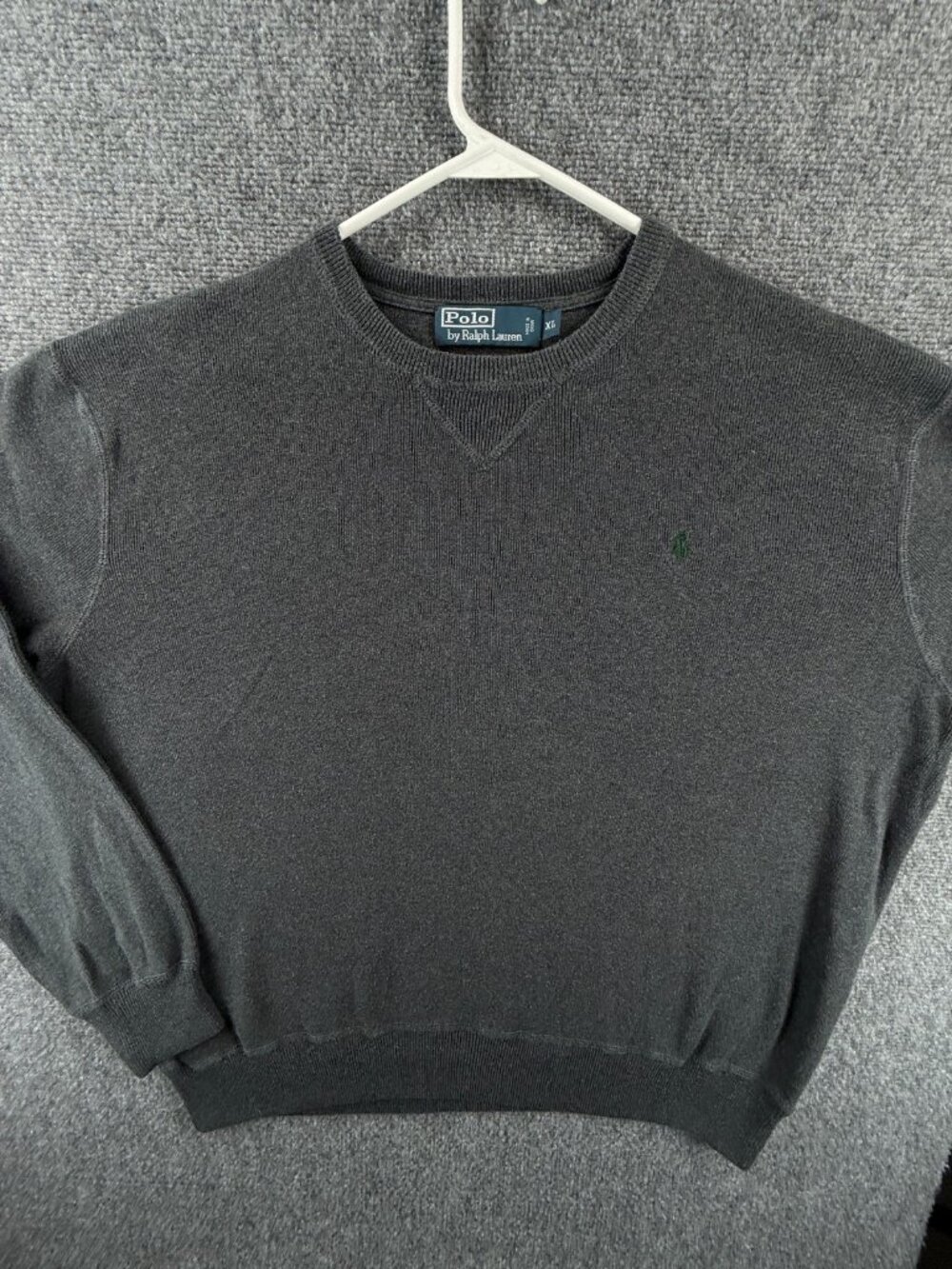 Polo Ralph Lauren Dark Gray Crewneck Pullover Knit Sweater Cotton XL Green Pony
